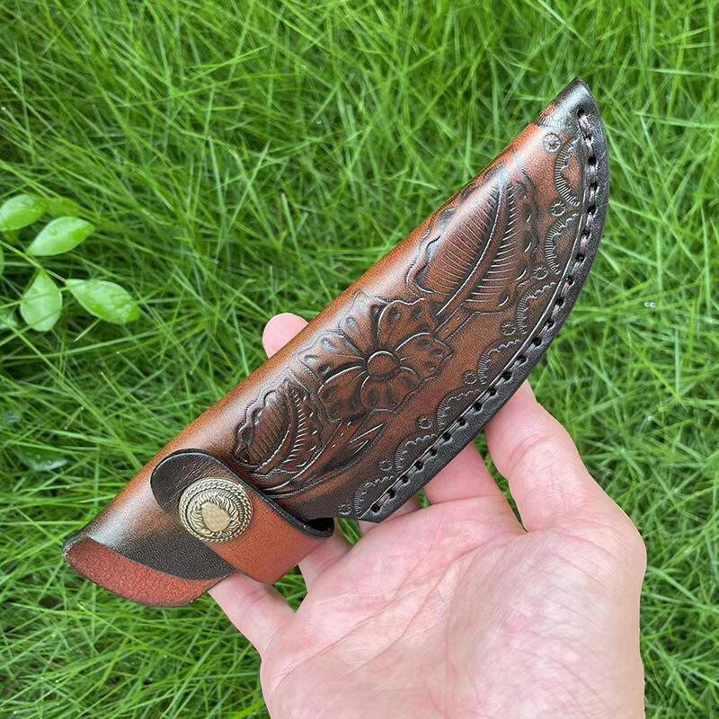 Camping - Fixed Blade Knife Holder Embossed Cowhide